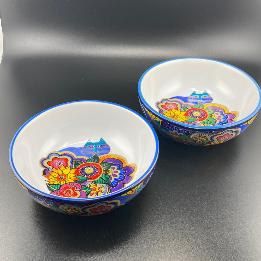 Vintage Laurel Burch Cat Bowls “Carlotta’s Garden”